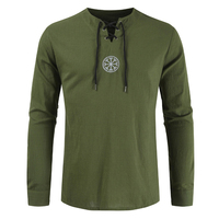 Mężczyźni koszula Plus Size Top starożytnych Viking haft Lace Up V Neck z długim rękawem koszula Top dla mężczyzn odzież 5